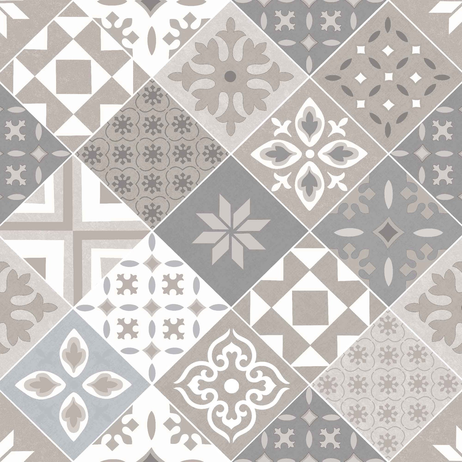 Revêtement de table avec motifs de carreaux gris et beiges, 55'' x 65' (vendu au pied linéaire)