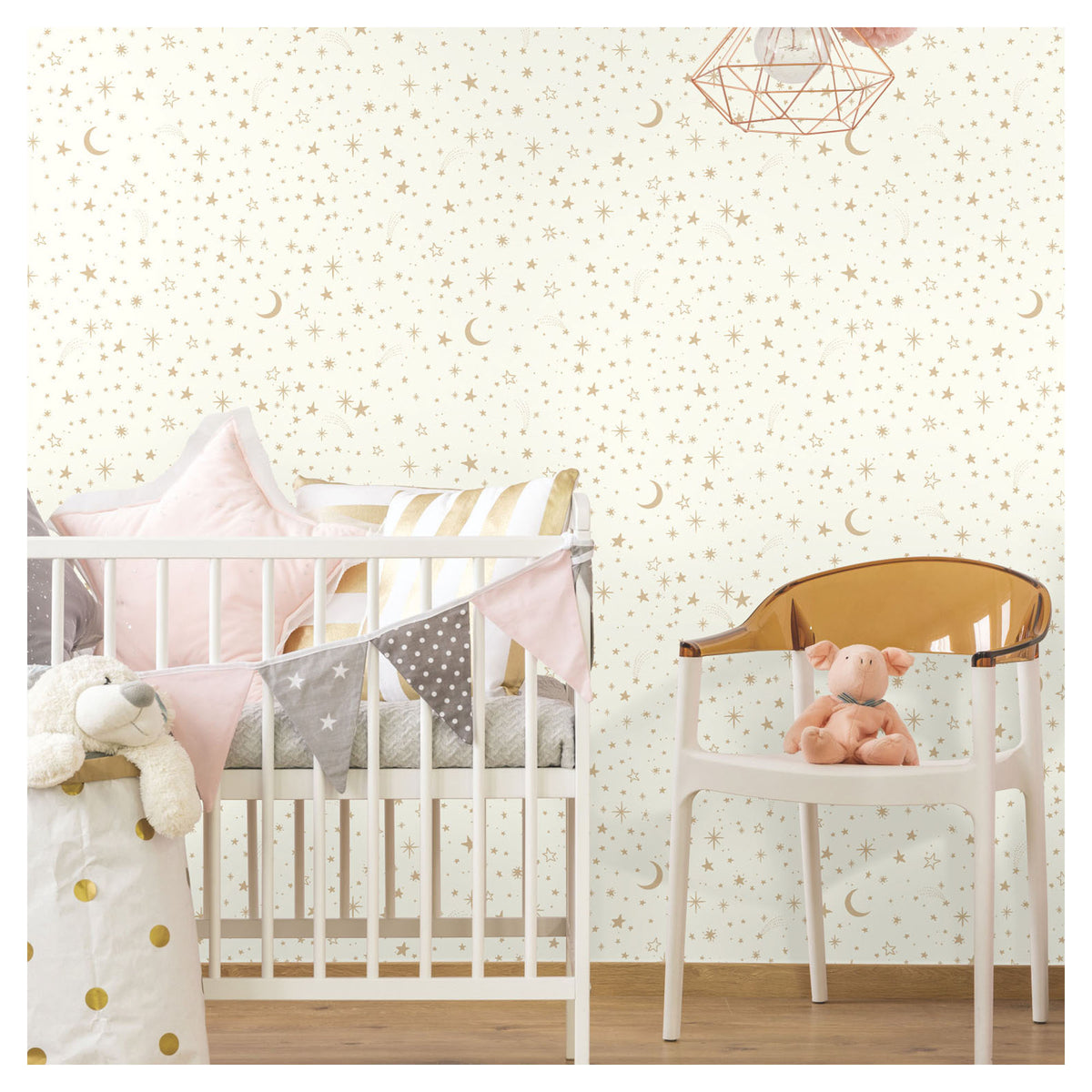 Papier peint autocollant Twinkle Little Star, 20,5" x 16,5' (blanc et doré)