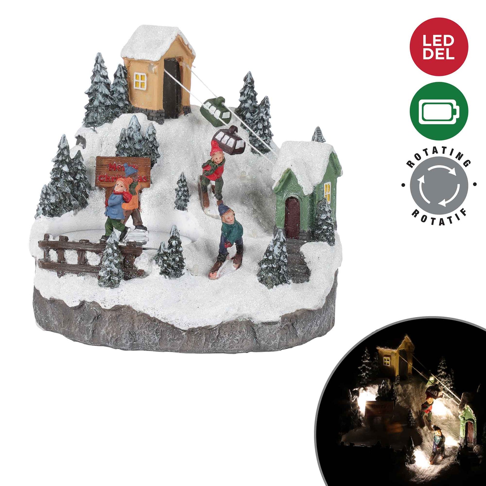 Scène de patinoire en polyrésine avec lumières DEL fonctionnant à piles