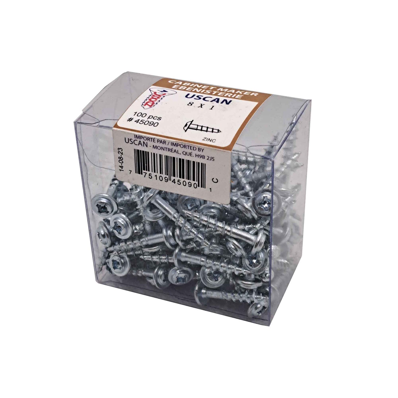 Vis à tête ronde avec rondelle intégrée plaquée zinc, #8 x 1" (100 unités)