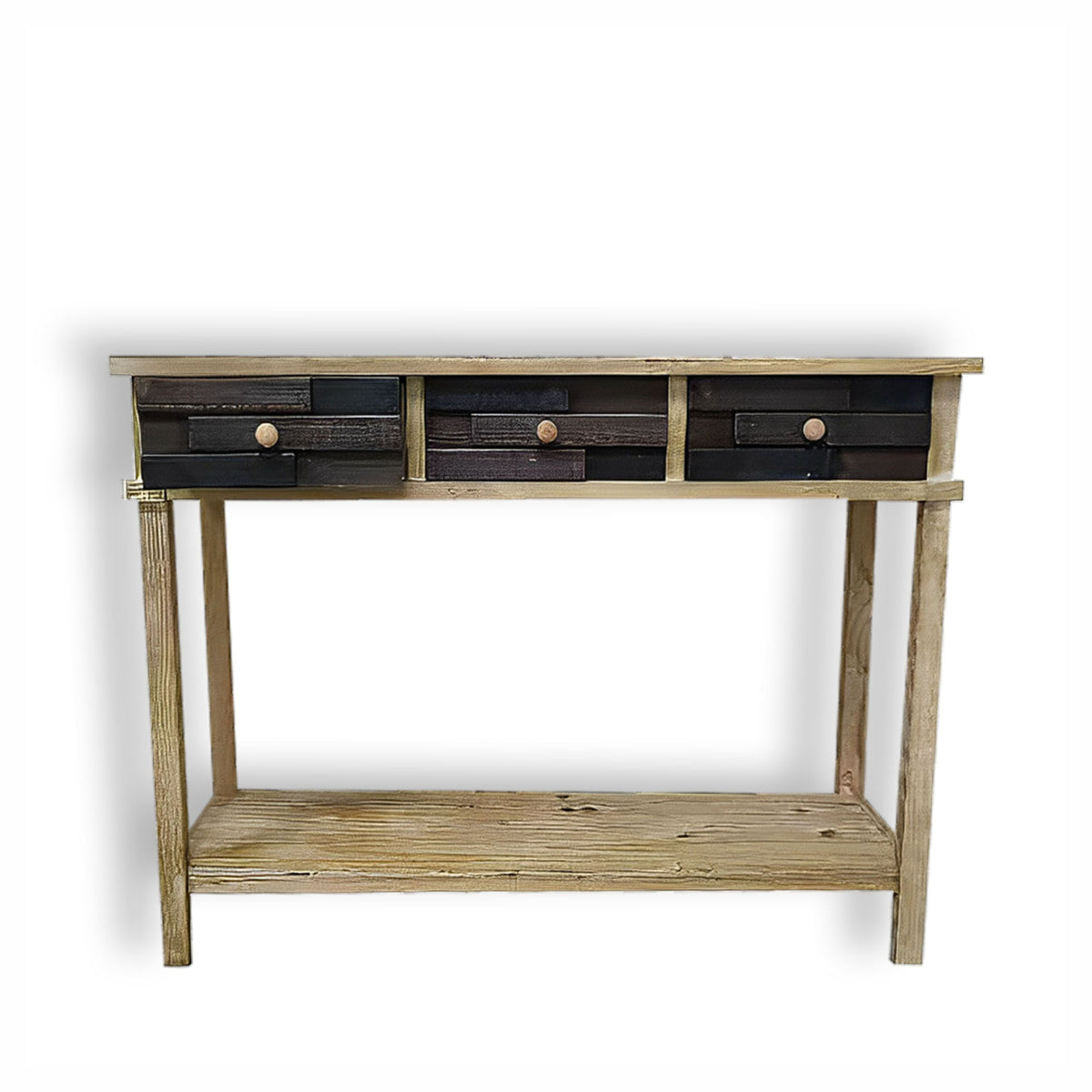Table console en bois foncé et naturel, 44-1/2" x 14" x 32"