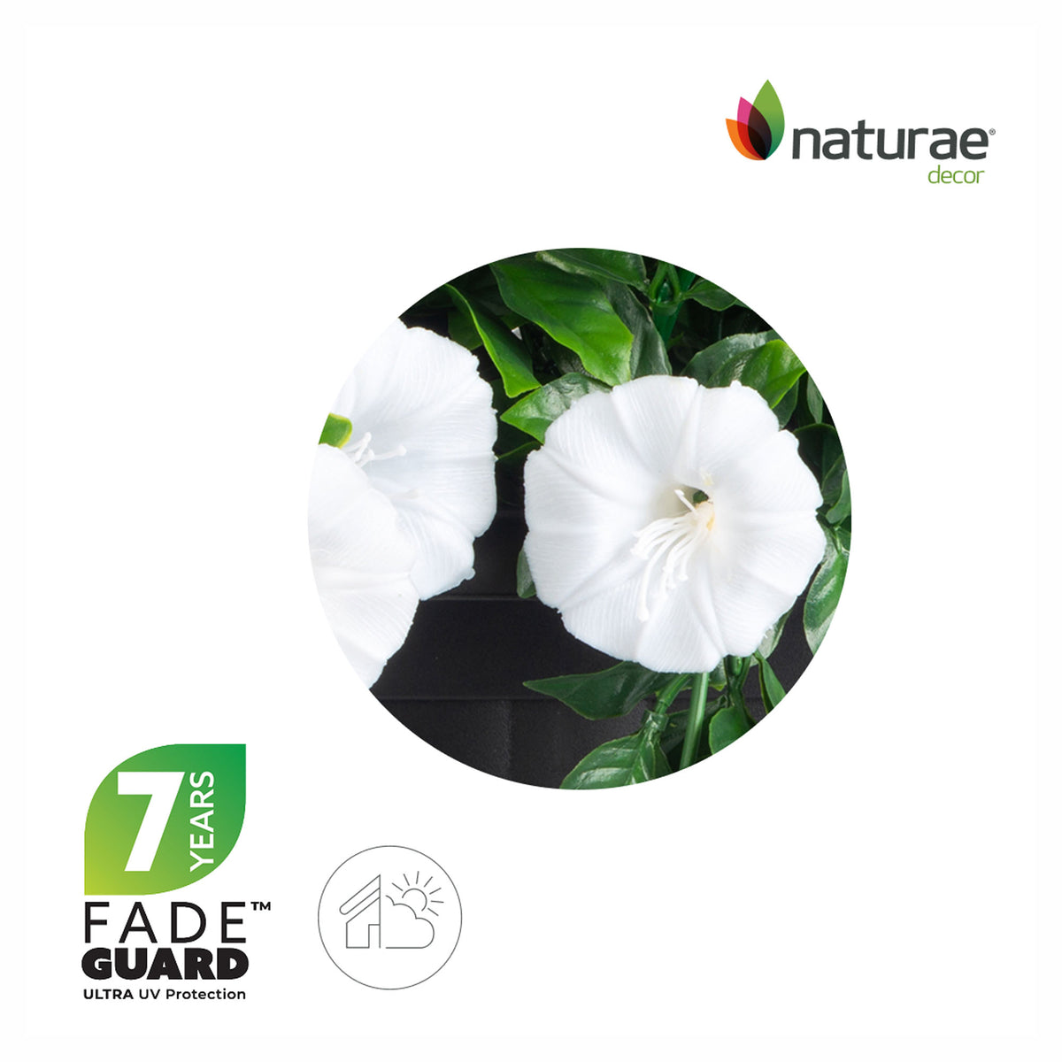 Balconnière de pétunia blanc retombant artificielle pour rampe, 21,65" x 13" x 14,17"