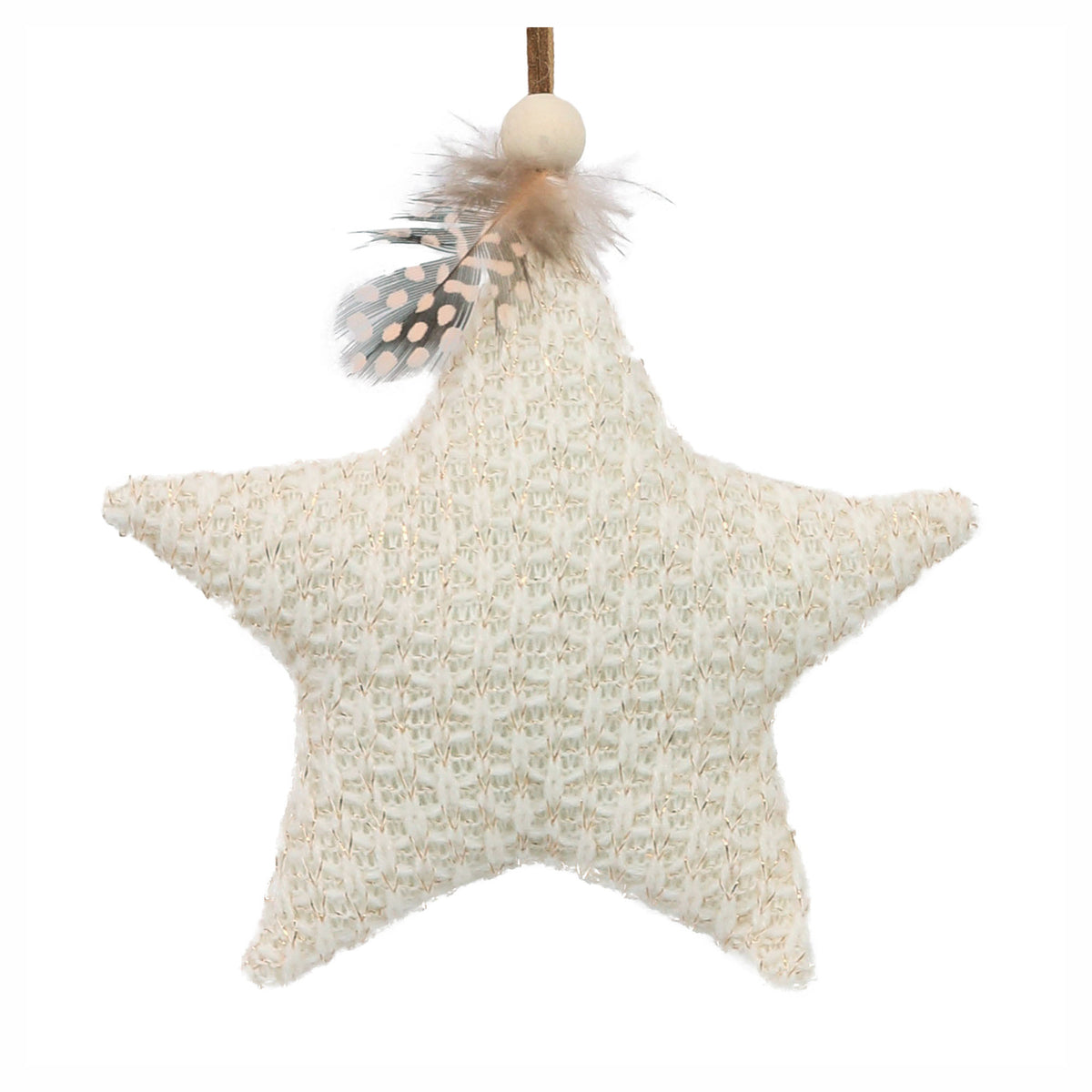 Ornement d'étoile en tissu avec plume à suspendre, 4,5"