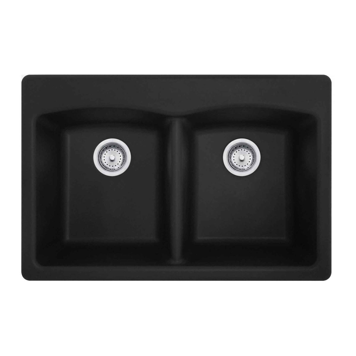 Évier double à montage double en granite noir mat Ellipse, 33&#39;&#39; x 22&#39;&#39; x 9&#39;&#39;