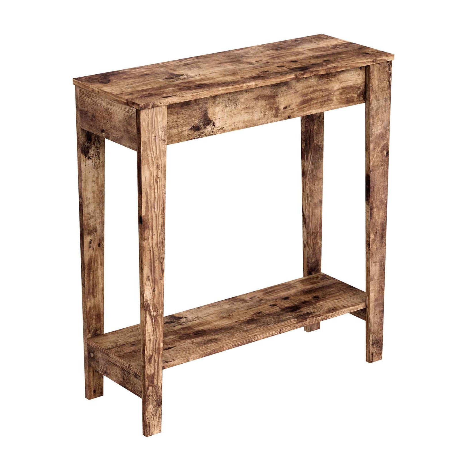 Table console d'aspect bois brun récupéré à 2 étagères, 31,25" x 11,5" x 34"