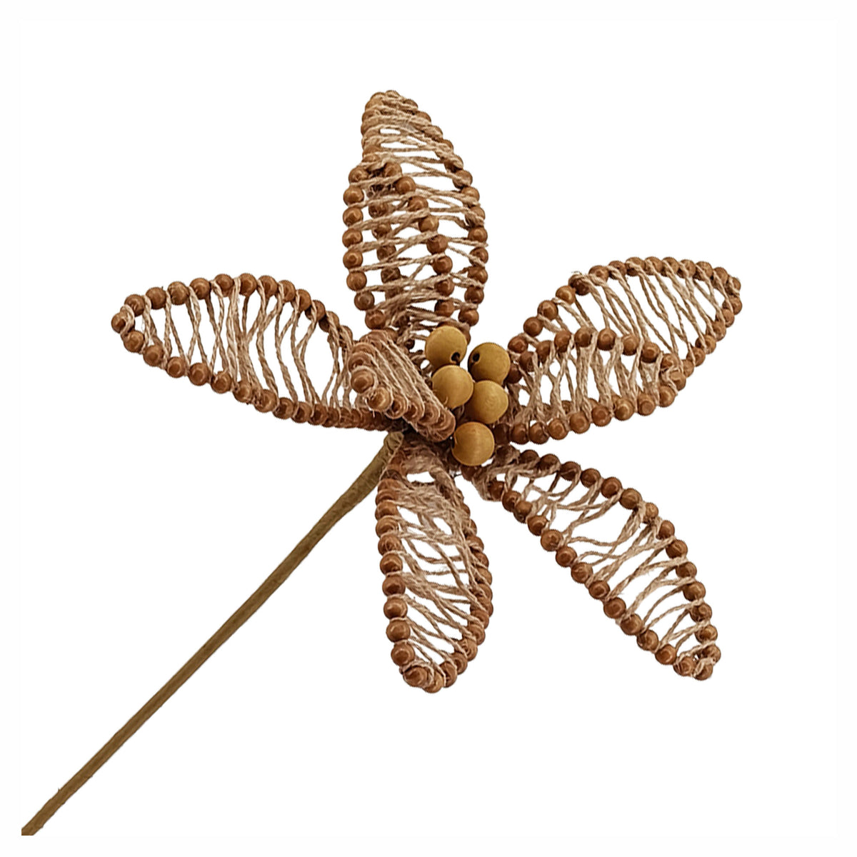 Pic de poinsettia en corde avec perles, 28" (marron)