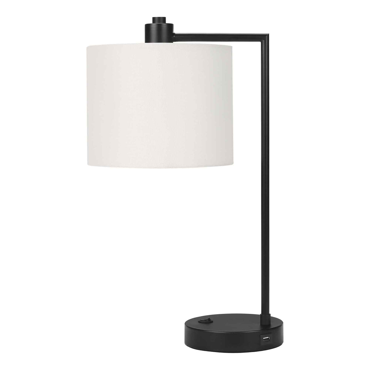 Lampe de table USB en métal noir avec abat-jour ivoire, 19&quot;