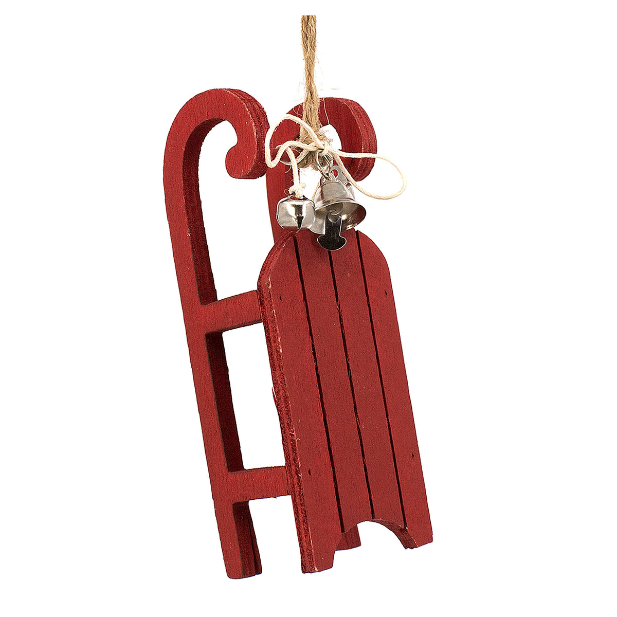 Traîneau en bois rouge avec grelots, 5''