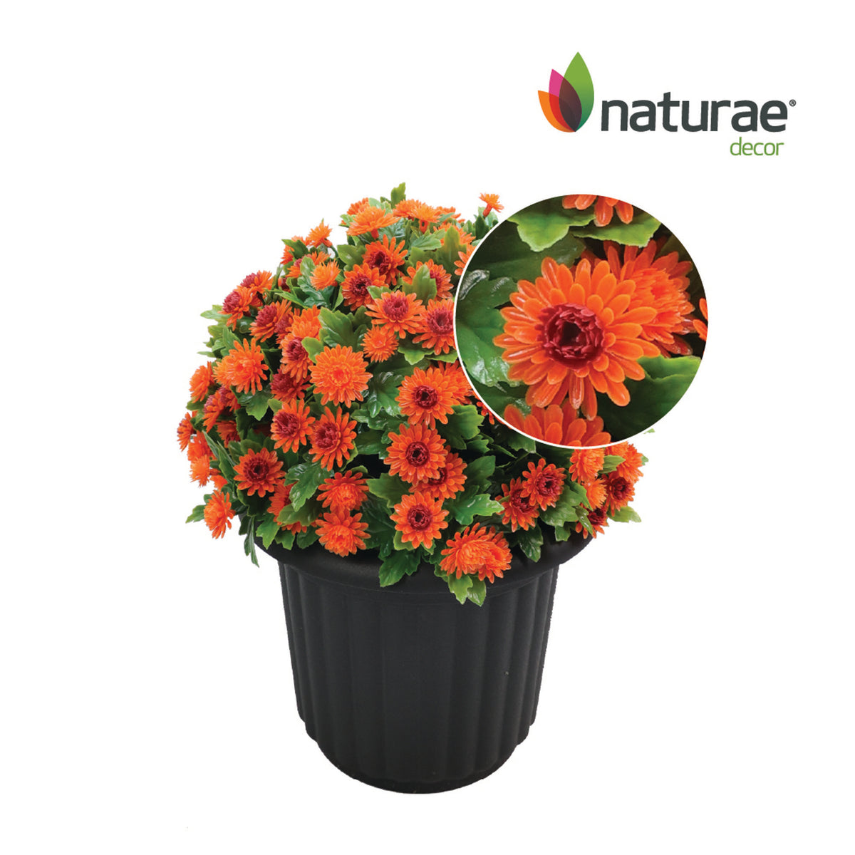 Jardinière de chrysanthème orange artificielle, 15"