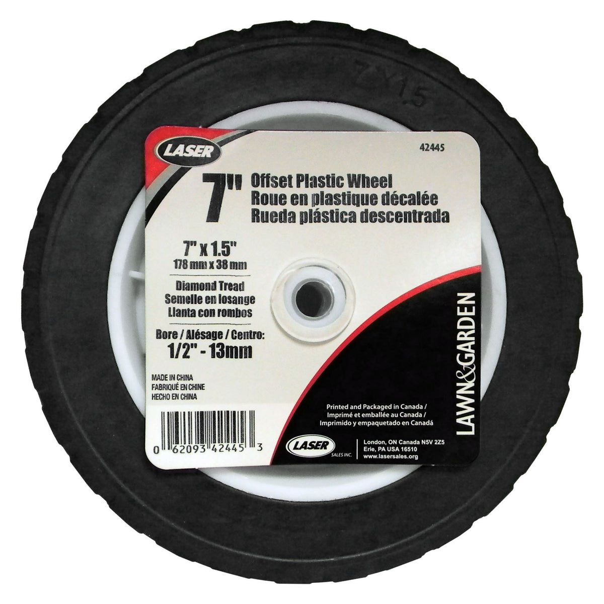 Roue en plastique décalée, 7'' x 1,5''