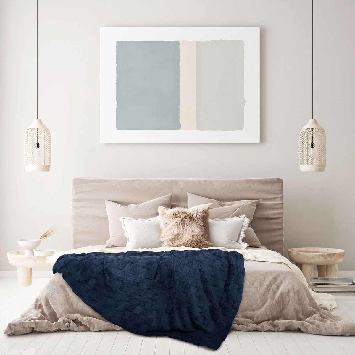 Jeté en sherpa à texture de carreaux, 60'' x 80'' (denim foncé)