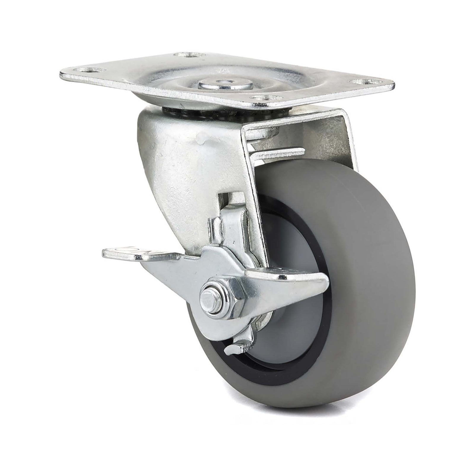 Roulette en caoutchouc thermoplastique gris et pivotante de 3'' avec frein