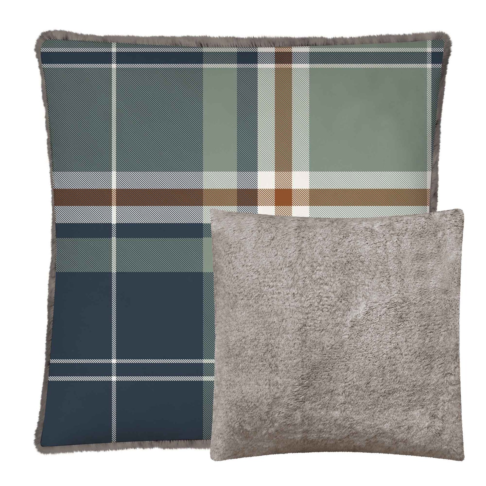 Coussin de 17'' x 17'' en fausse fourrure avec imprimé, carreaux pin vert