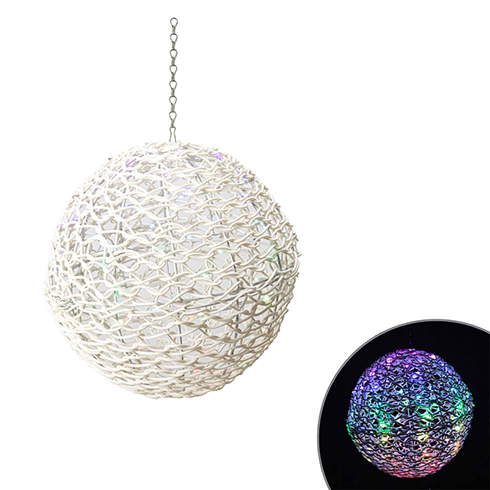 Sphère blanche en osier avec 72 lumières à éclairage DEL à changements de couleur et télécommande à 32 fonctions, 14,17''