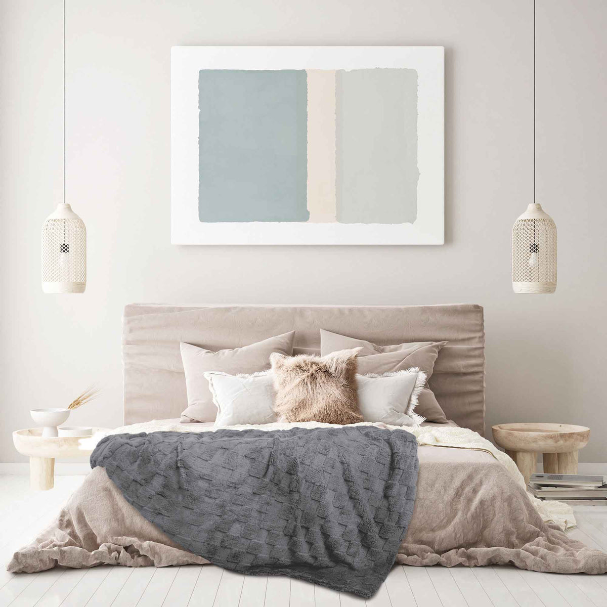 Jeté en sherpa à texture de carreaux, 60'' x 80'' (gris argenté)