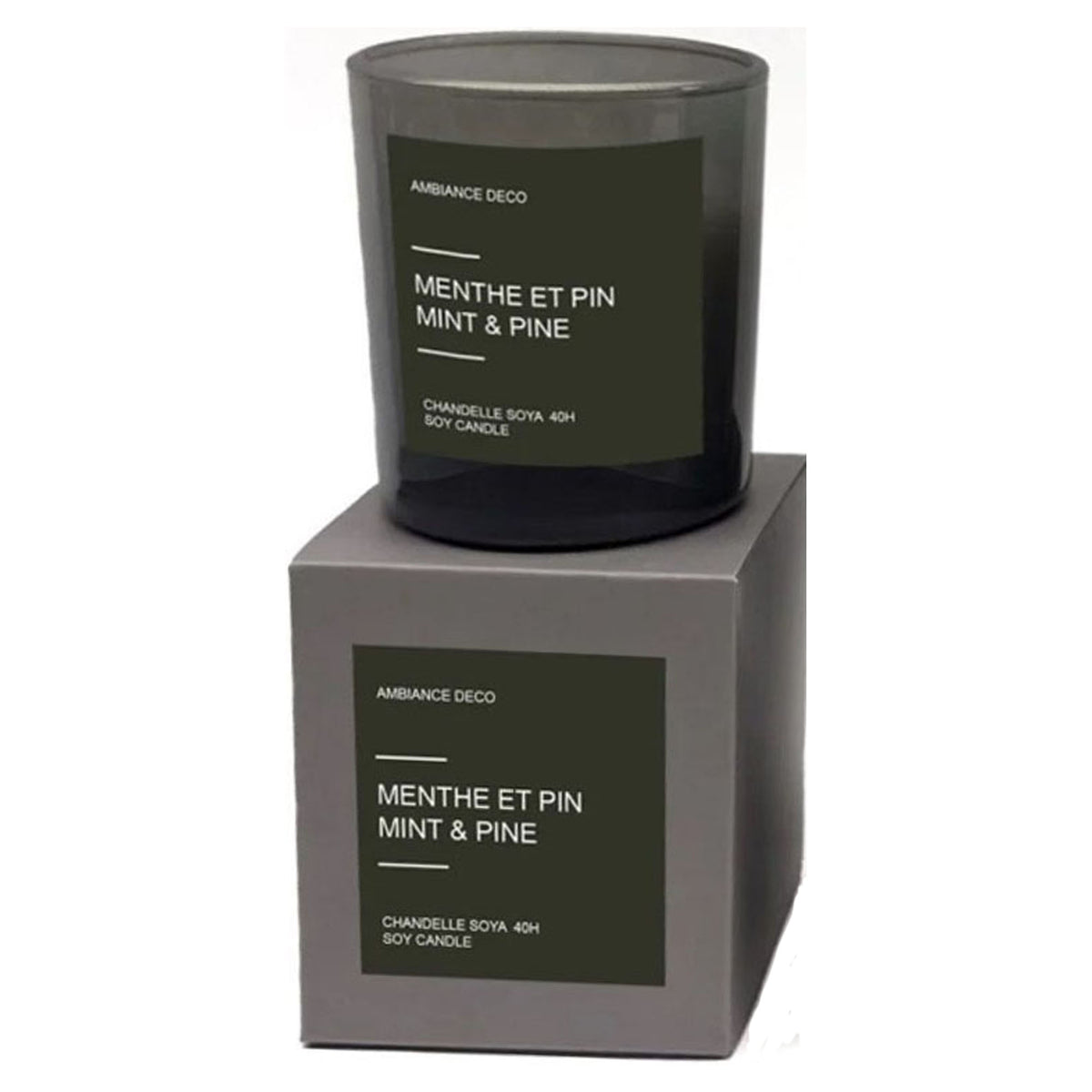 Chandelle de soya parfumée, 40 heures (menthe et pin)