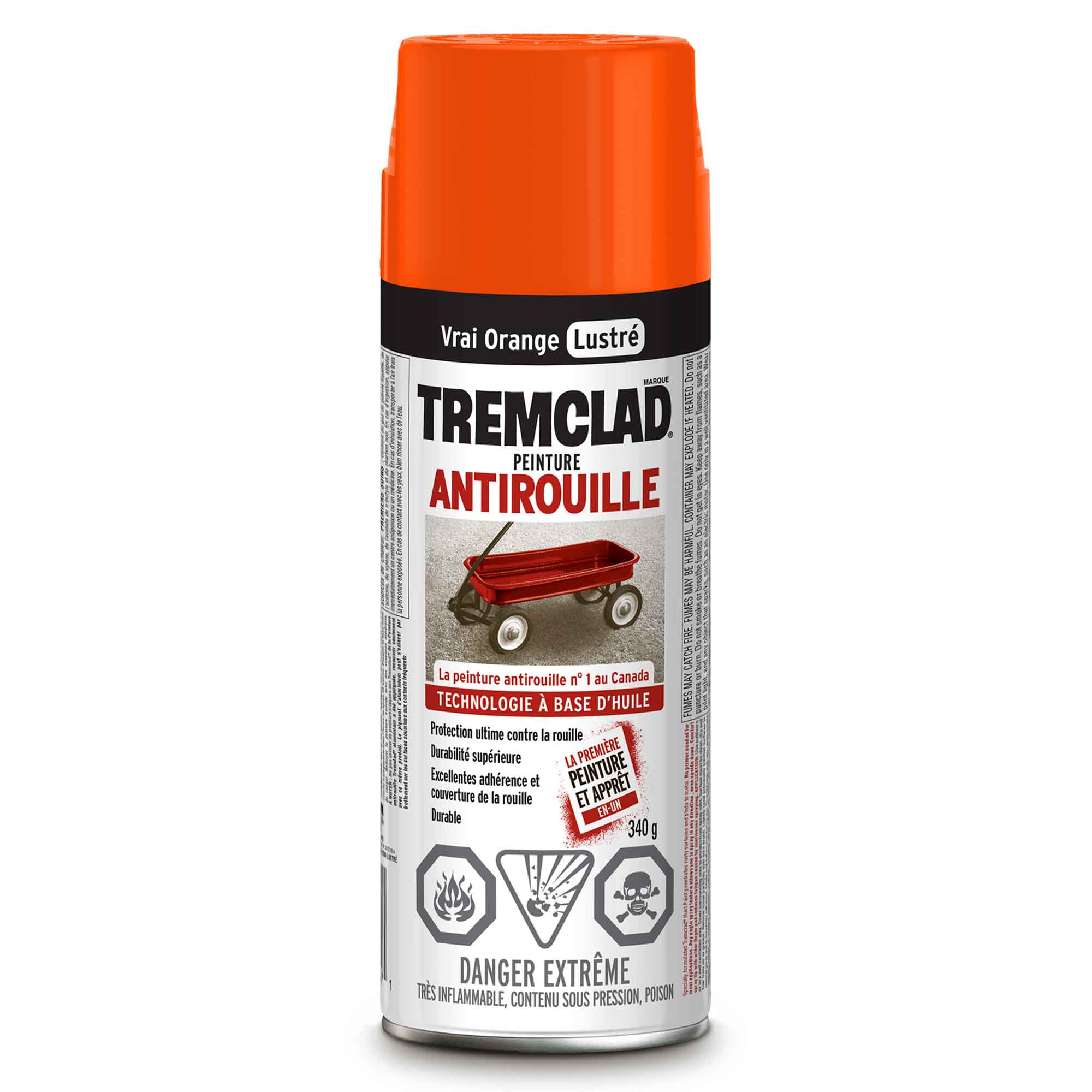 Tremclad peinture aérosol antirouille à base d'huile vrai orange, 340 g