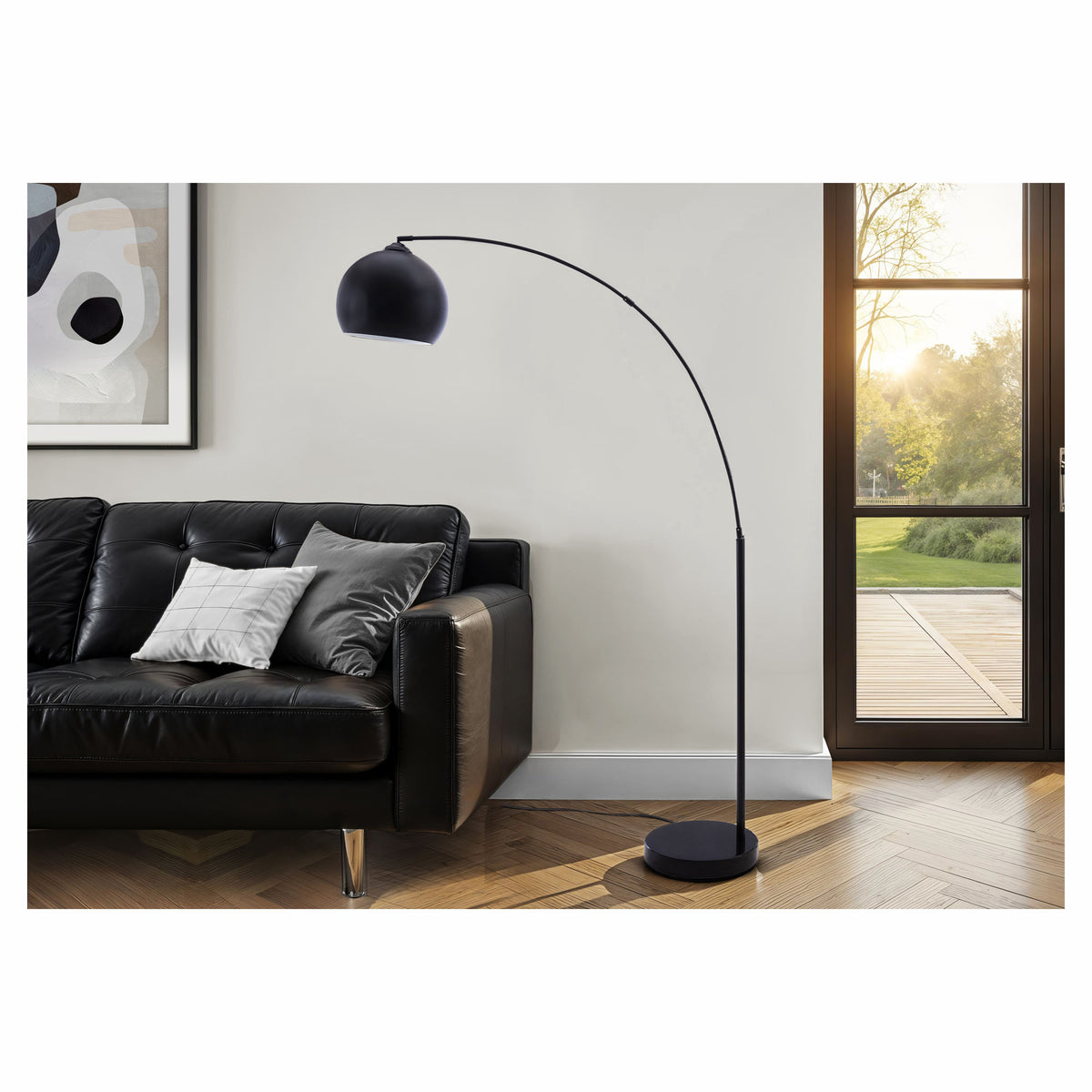 Lampe arquée sur pied en métal noir, 74"