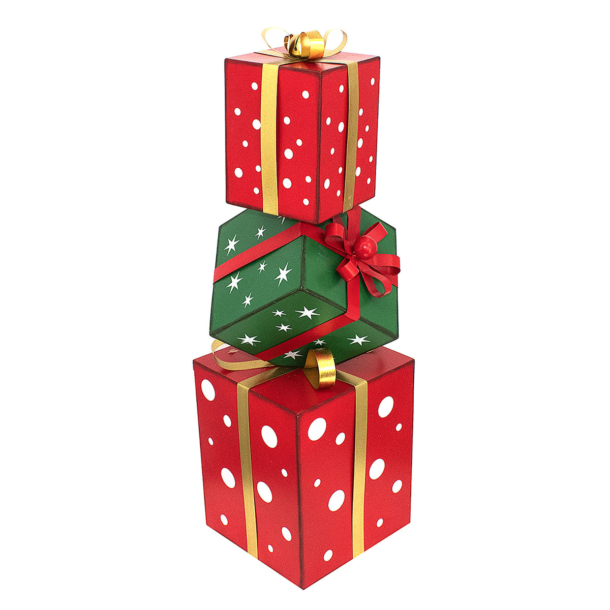 Décoration de boîtes de cadeaux superposées en métal, 29"