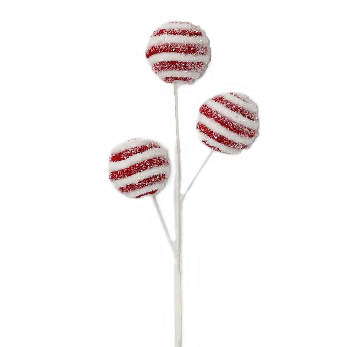 Pic de boules de bonbon givrées en rouge et blanc, 14-1/2&quot;