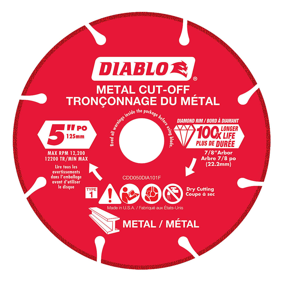 Disque de tronçonnage Diablo au diamant pour le métal de 5&quot;