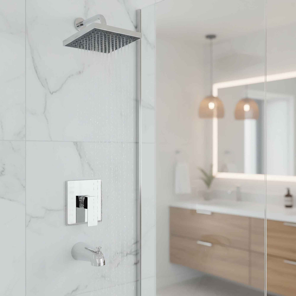 Robinetterie bain / douche à valve à pression équilibrée, chrome poli