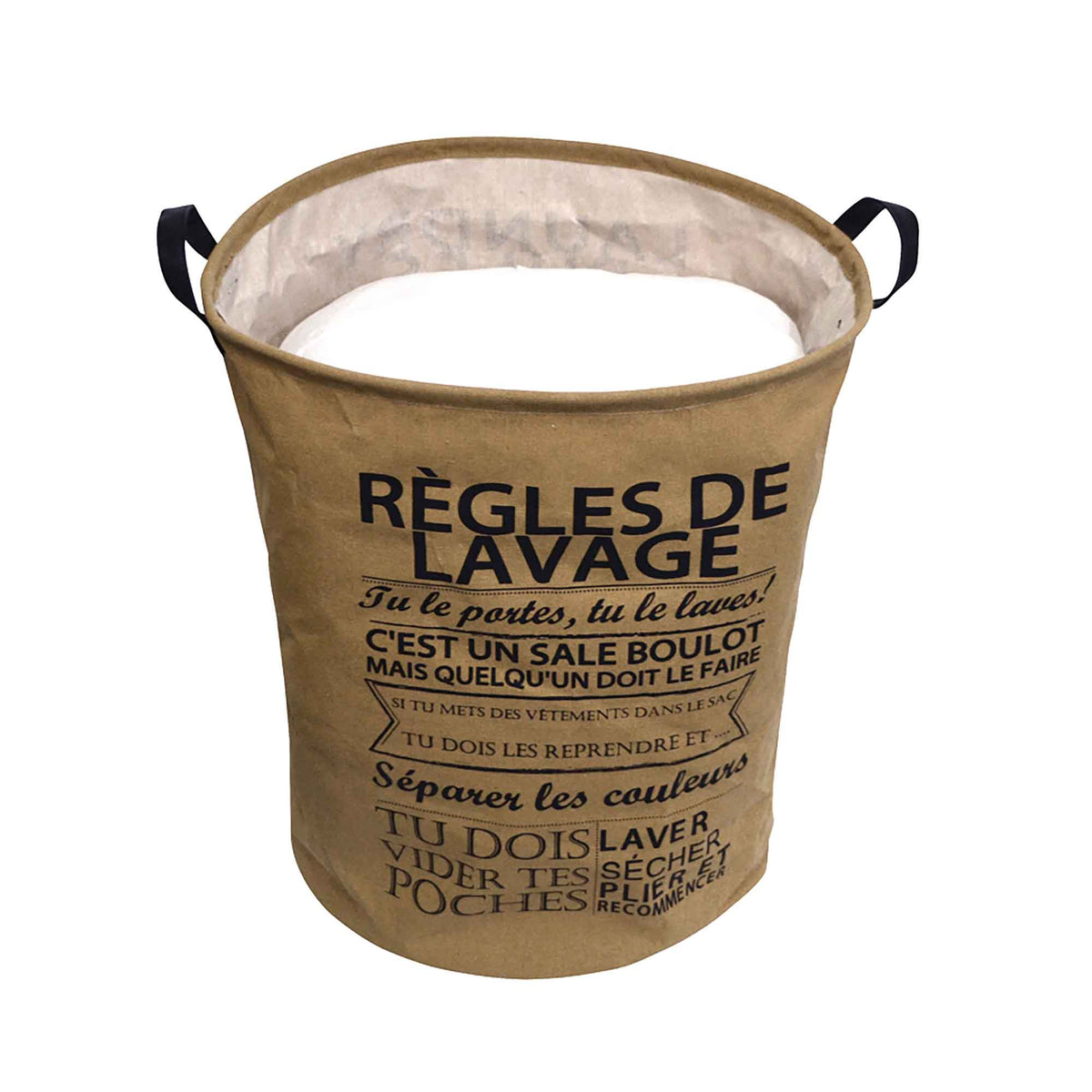 Panier à linge avec inscription ''RÈGLES DE LAVAGE'', 40 cm x 50 cm