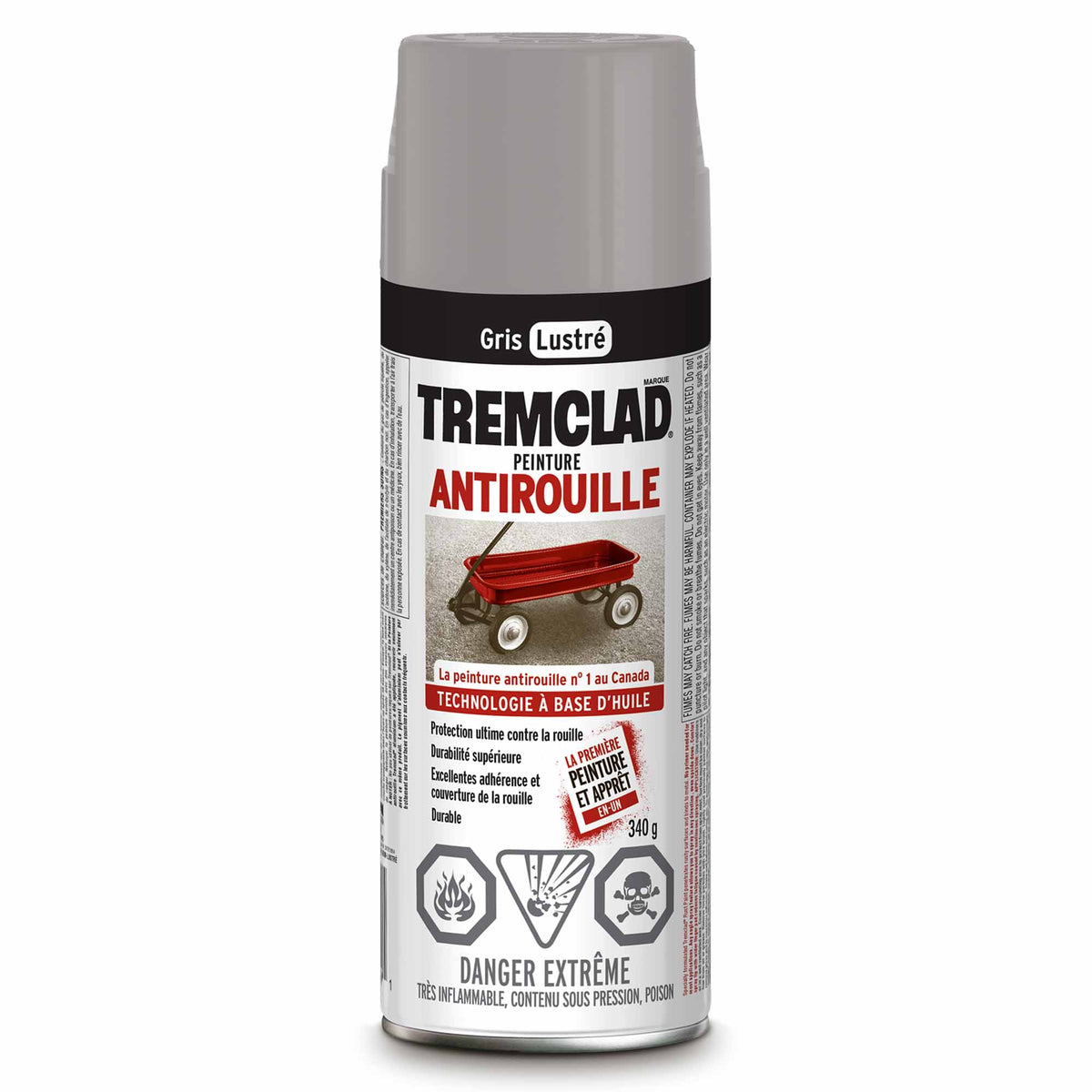 Tremclad peinture aérosol antirouille à base d&#39;huile gris lustré, 340 g