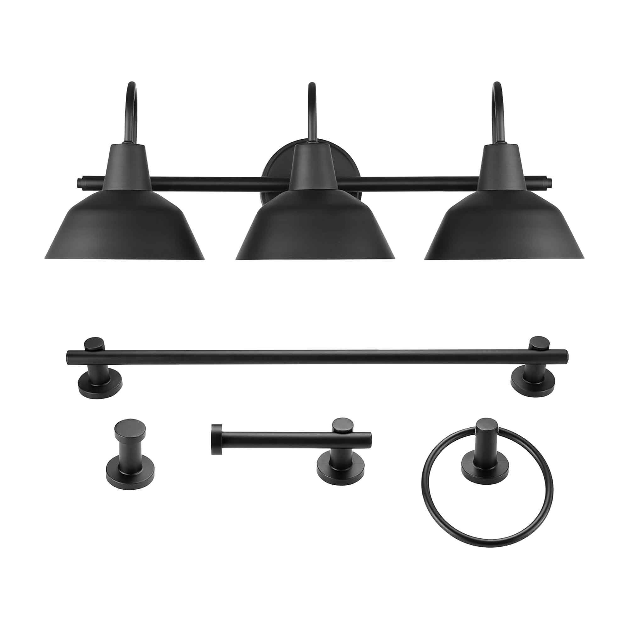 Ensemble de luminaire et d'accessoires de salle de bain de 5 pièces, noir mat 