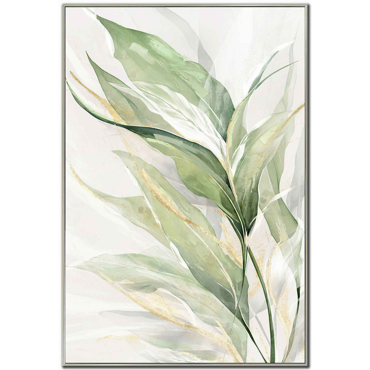 Toile embellie à la main avec cadrage feuilles vertes (gauche), 28'' x 42''