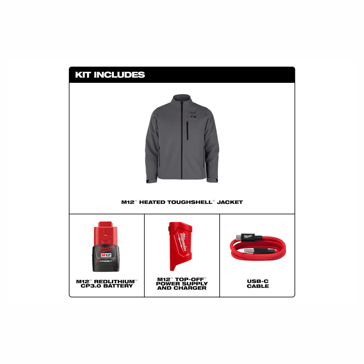 Veste chauffante M12 Toughshell, grand (gris)