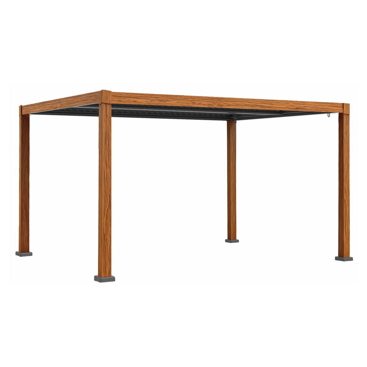 Pergola en aluminium de couleur bois naturel avec toit noir, 10' x 13'
