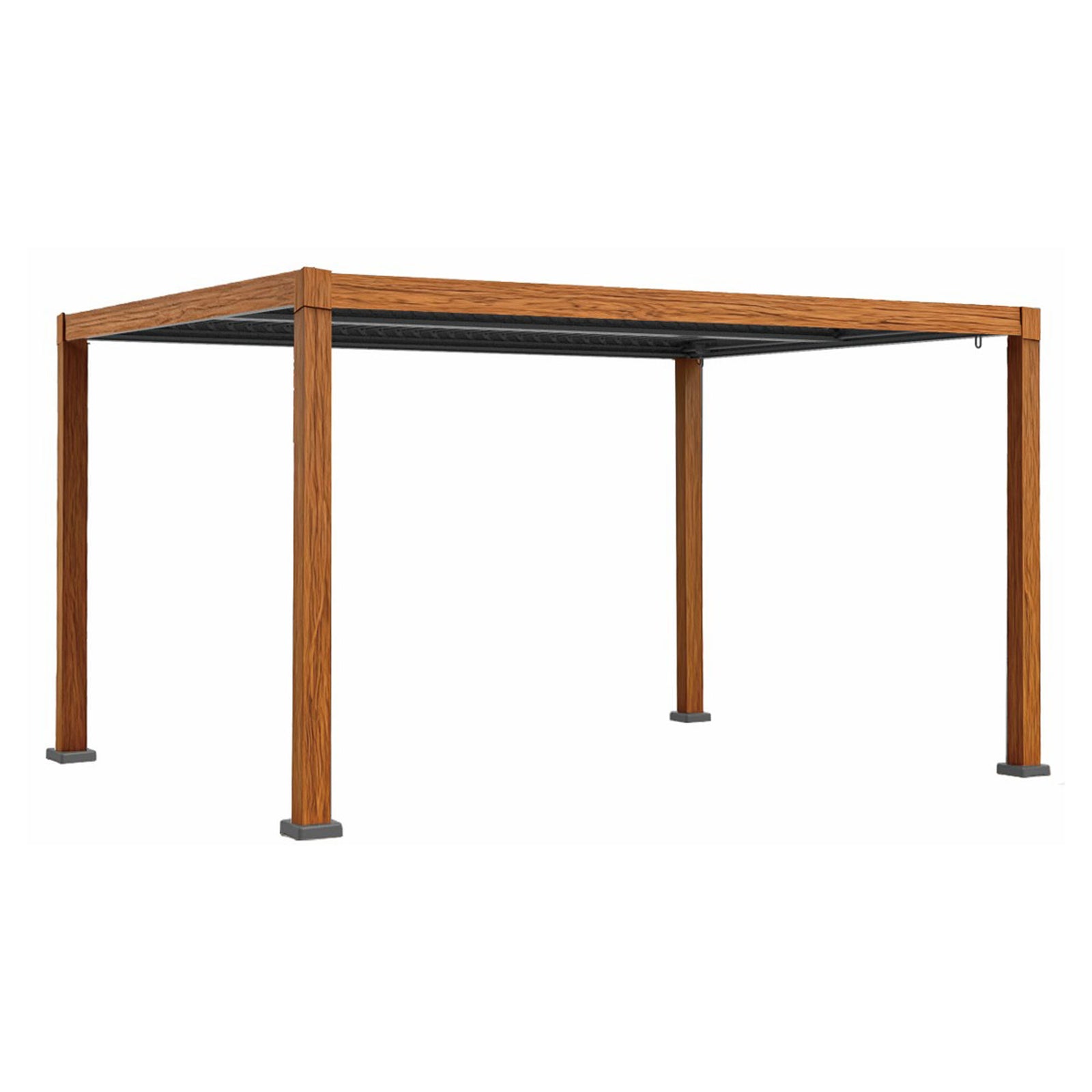 Pergola en aluminium de couleur bois naturel avec toit noir, 10' x 13'