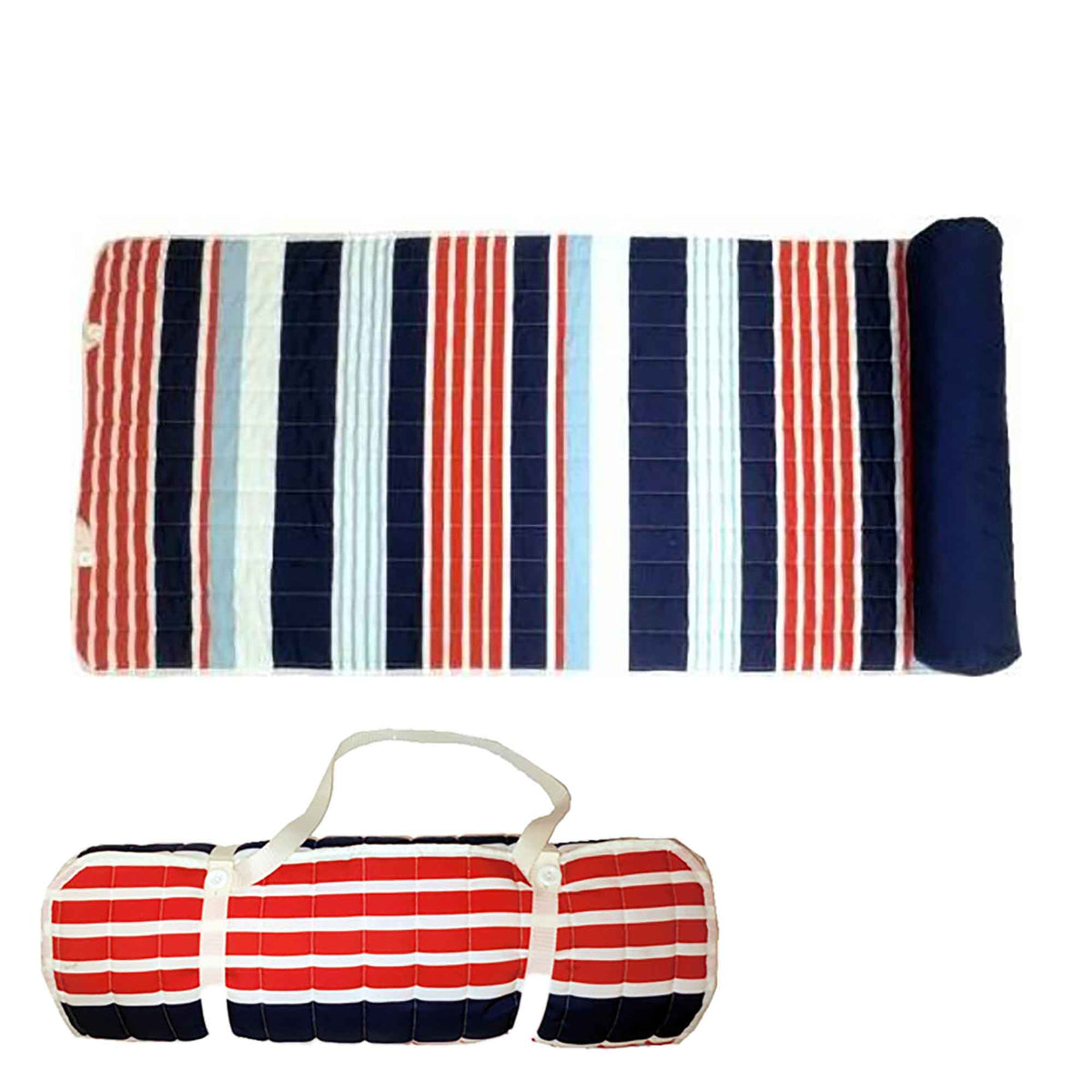 Tapis de plage portatif avec oreiller, 65,25&#39;&#39; x 25,25&#39;&#39; x 1&quot; (bleu et rouge)