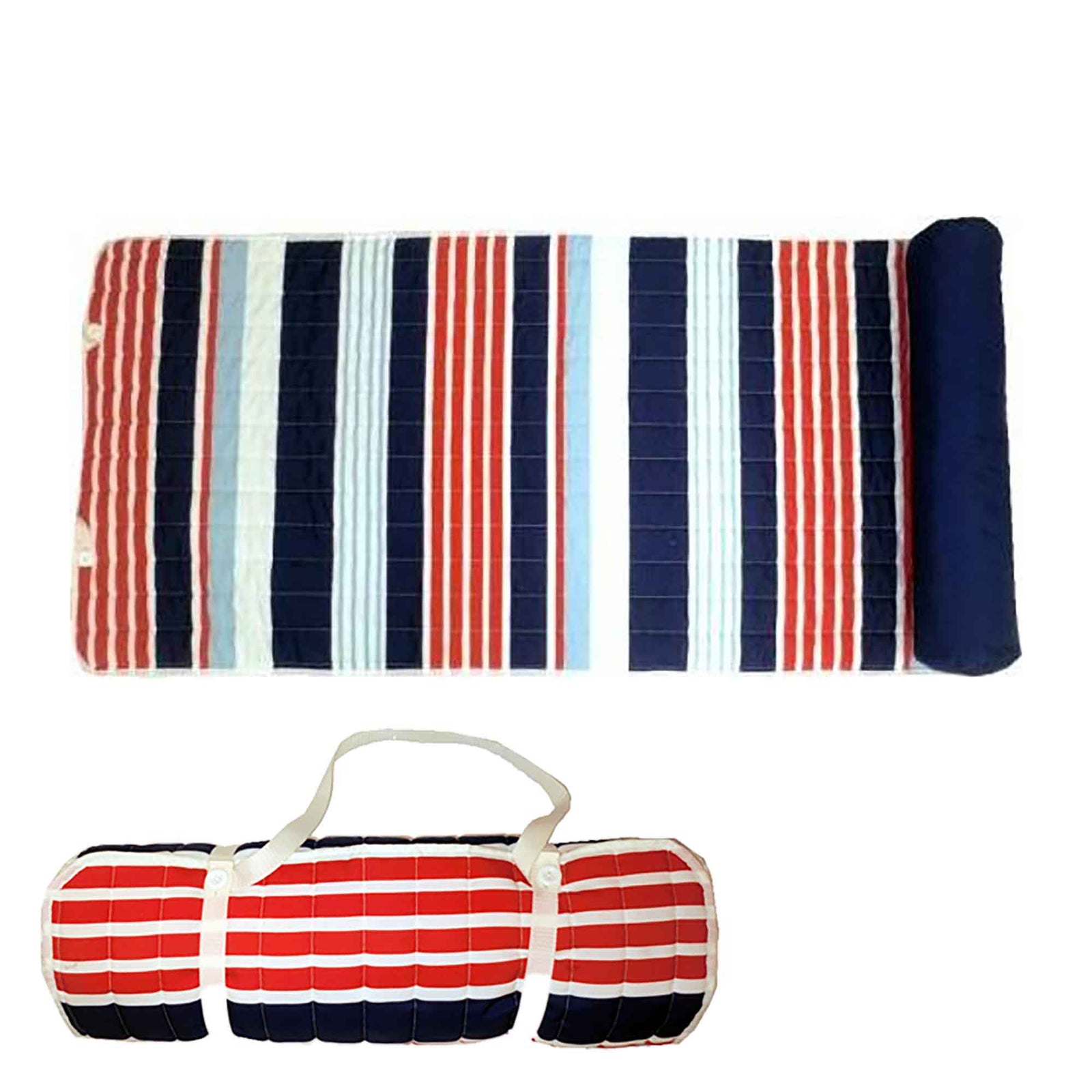 Tapis de plage portatif avec oreiller, 65,25'' x 25,25'' x 1" (bleu et rouge)
