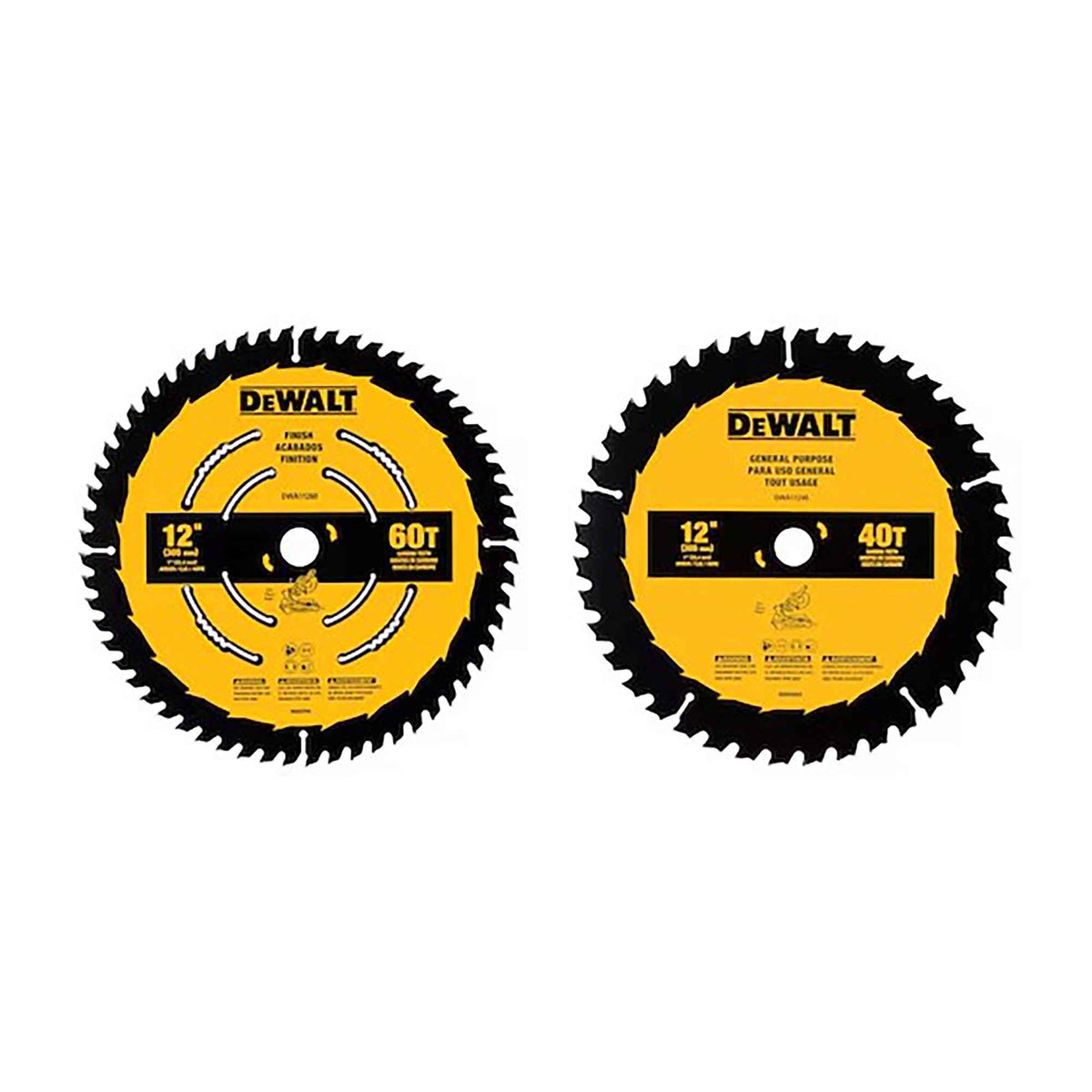 Combo de lames de scie circulaire à usage général de 12'', 40 et 60 dents