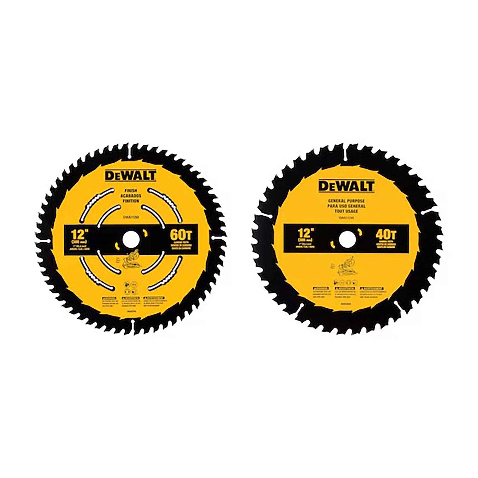 Combo de lames de scie circulaire à usage général de 12'', 40 et 60 dents