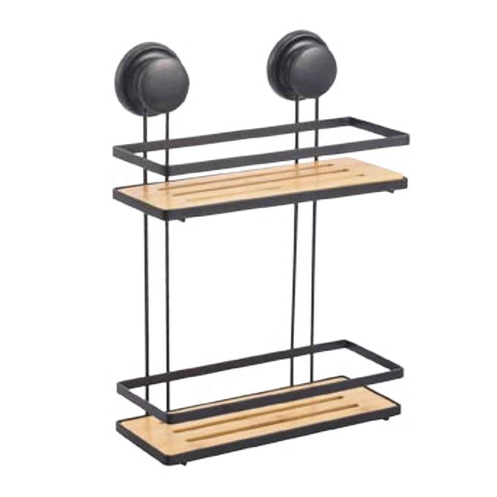 Étagère de douche en métal et bambou avec supports à ventouses, 2 tablettes 