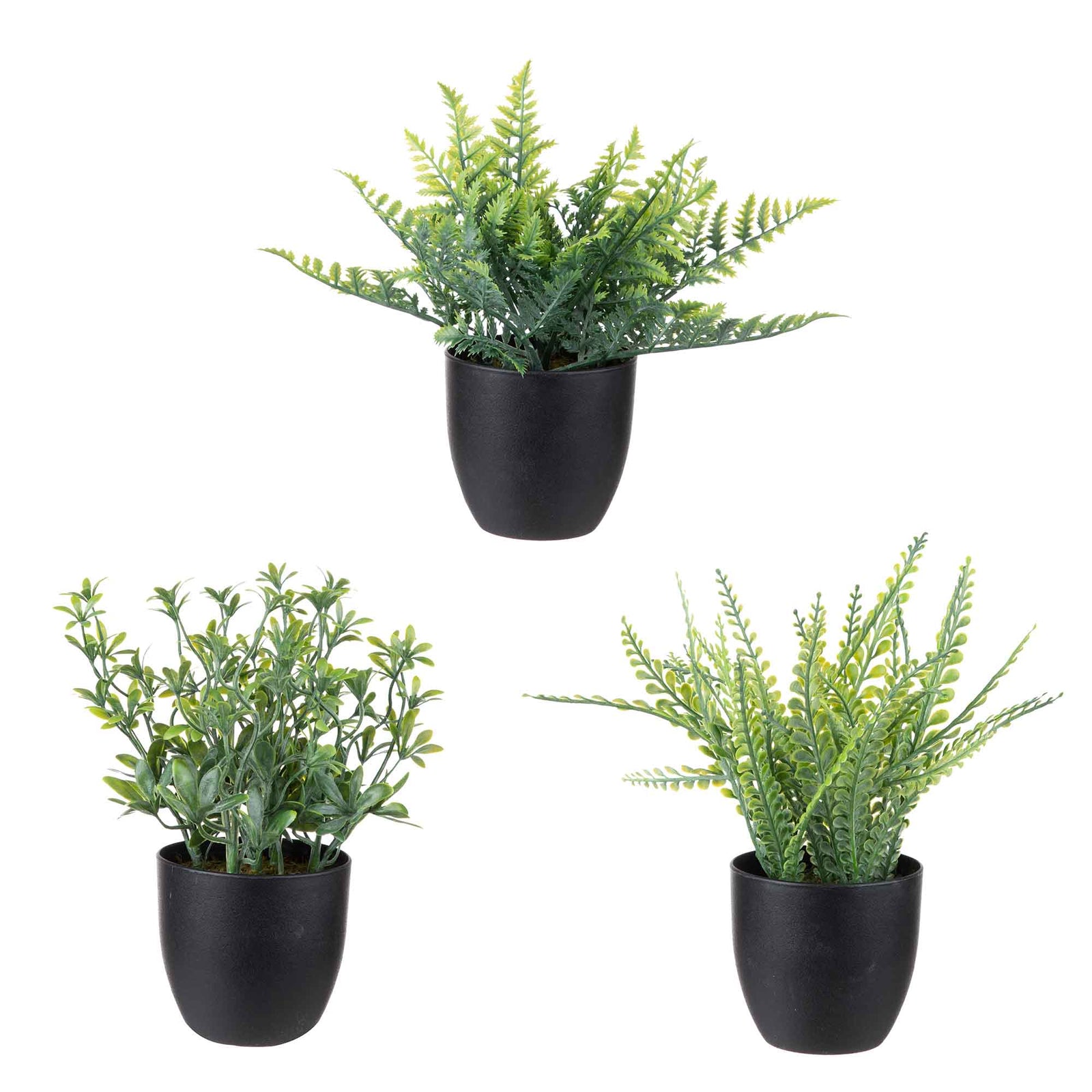 Plante verte artificielle dans un pot noir, 8,6'' (choix entre 3 variétés)