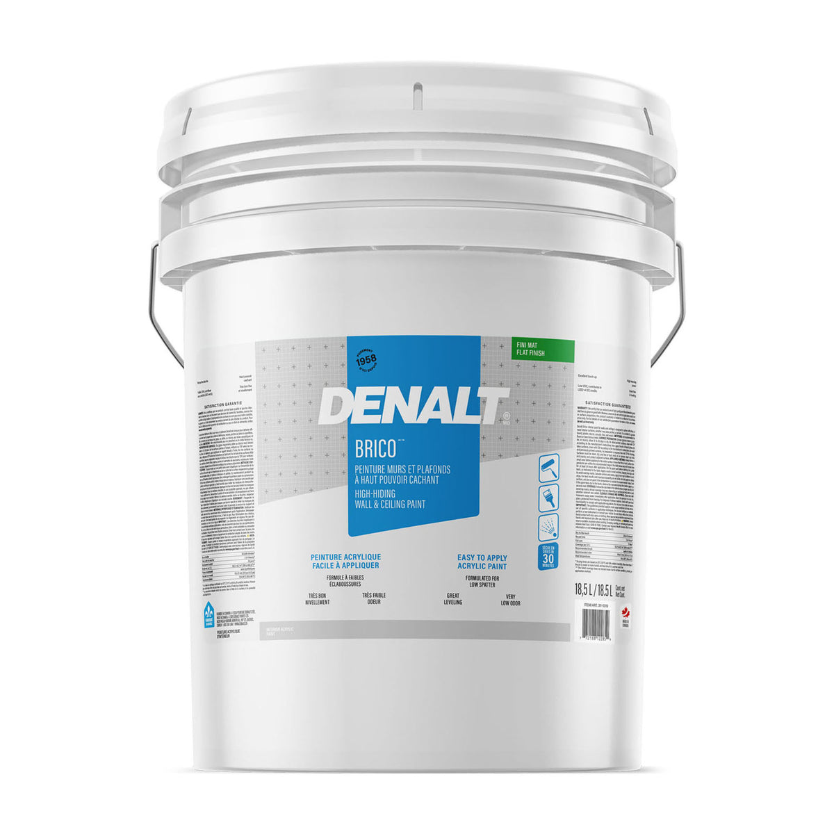 Peinture d'intérieure Brico acrylique pour murs et plafonds mat base 1, 18,5 L