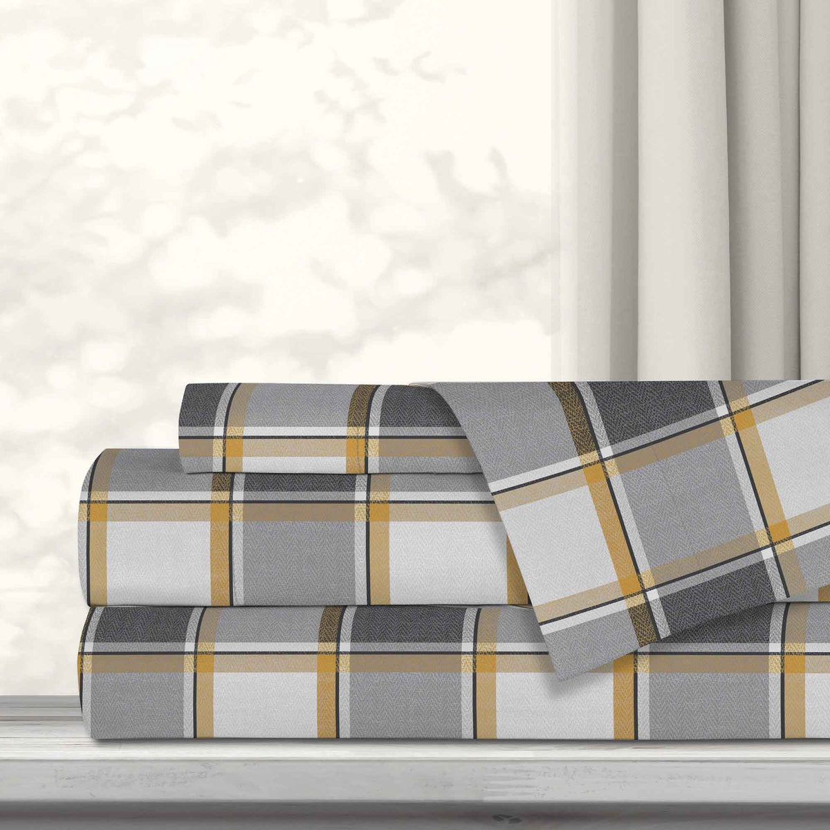 Ensemble de draps Queen en microfibre avec imprimé mosaïque jaune, 4 pièces