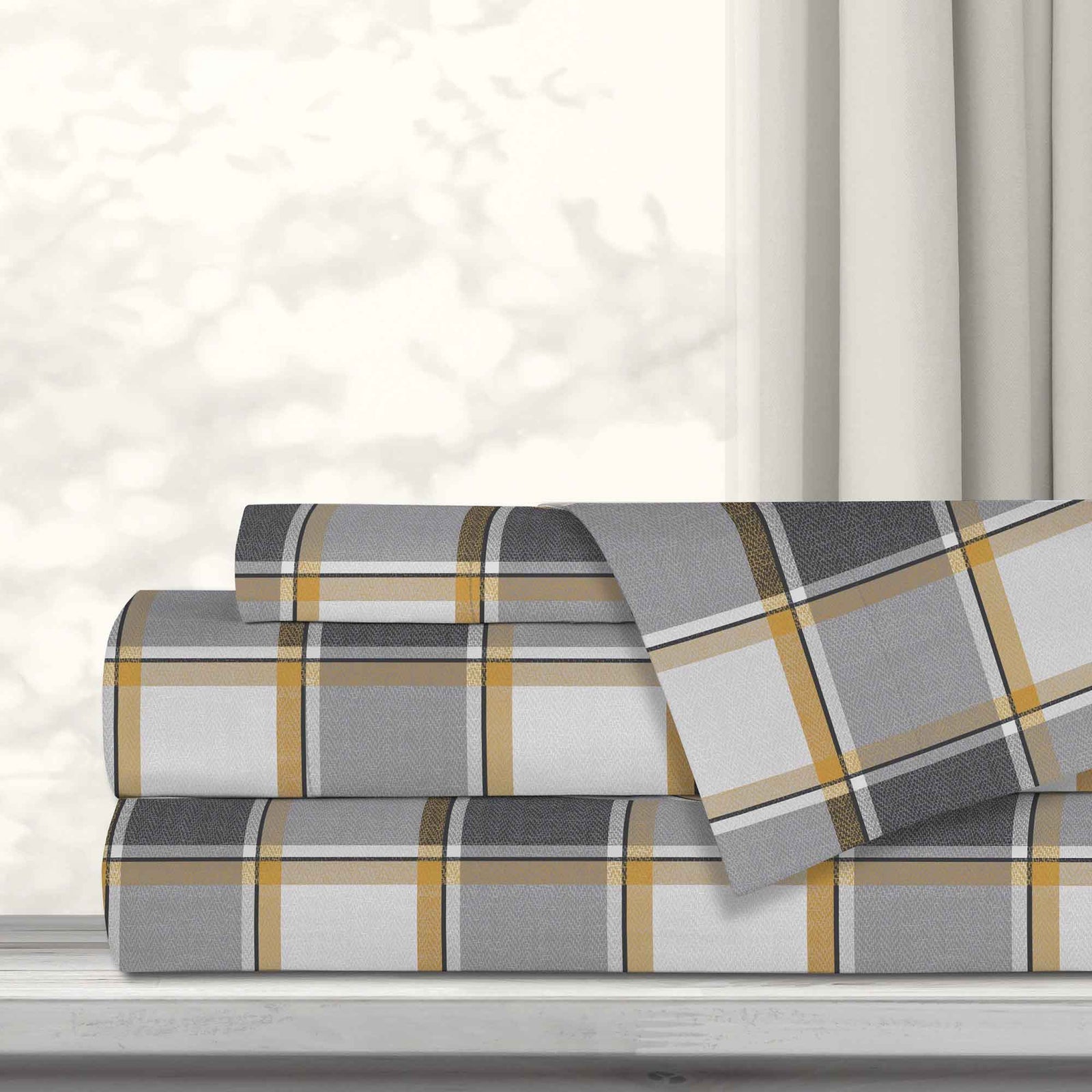 Ensemble de draps Queen en microfibre avec imprimé mosaïque jaune, 4 pièces