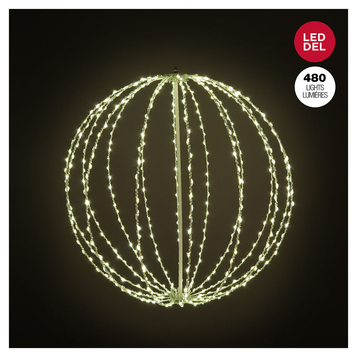 Boule lumineuse métallique pliable avec 480 lumières à DEL blanc chaud, 23,6" (60 cm)