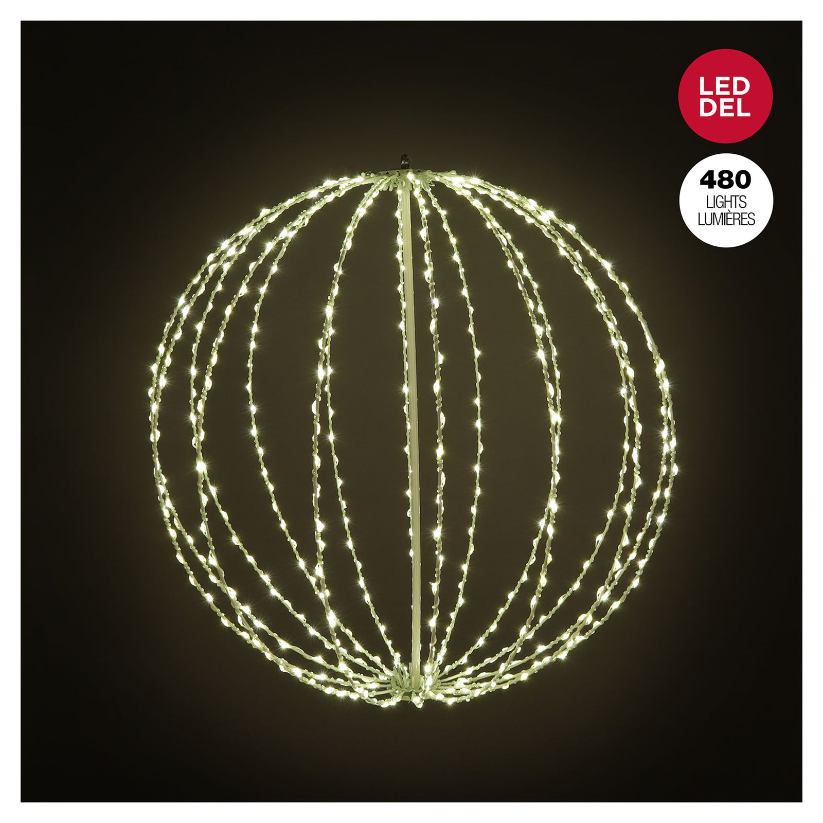 Boule lumineuse métallique pliable avec 480 lumières à DEL blanc chaud, 23,6" (60 cm)
