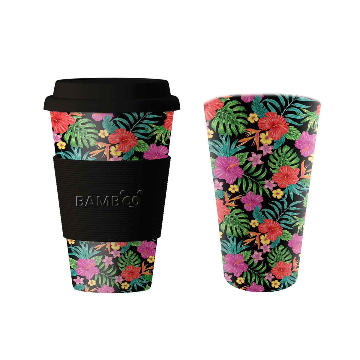 Tasse en Bamboo organique réutilisable avec design de fleurs tropicales, 450 ml 