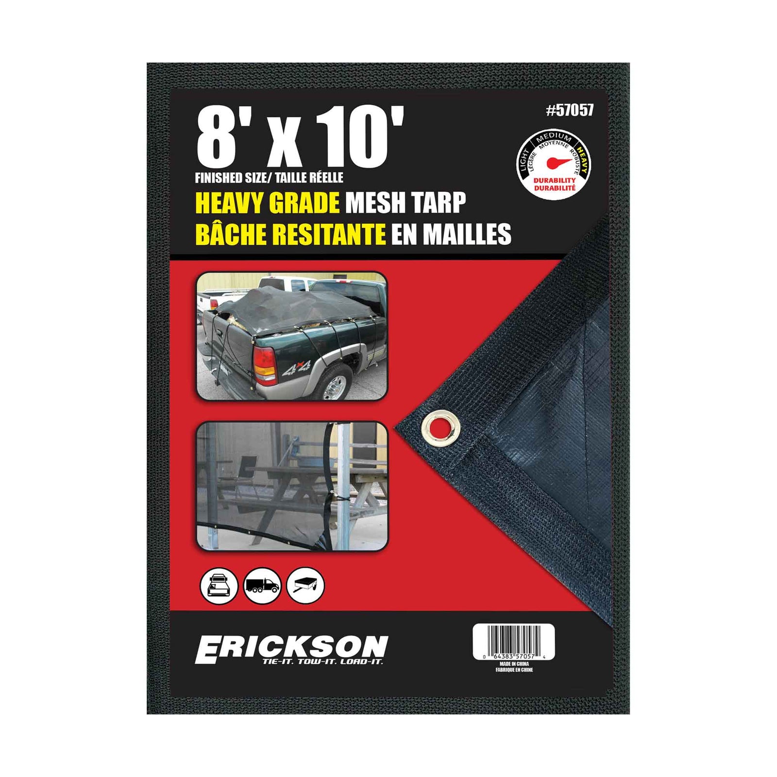 Bâche noire résistante en mailles, 8' x 10'