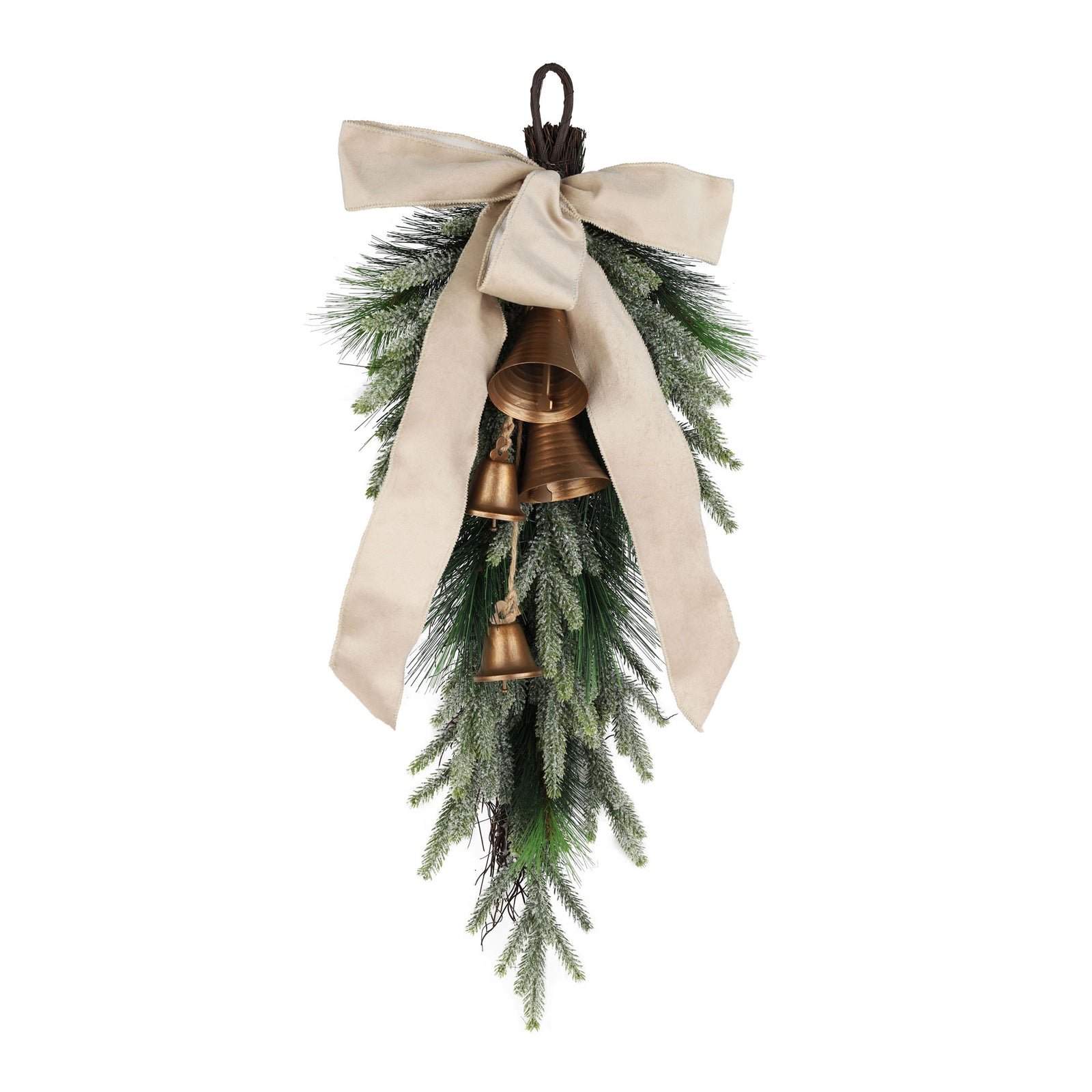 Goutte de pin mixte avec ruban en tissu et cloches, 30"