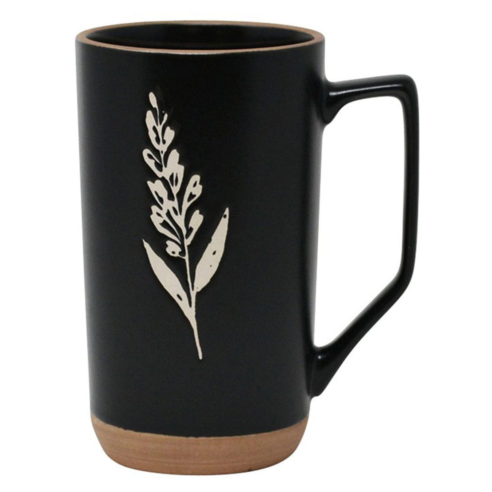 Grande tasse noire avec fleur blanche abstraite, 450 ml