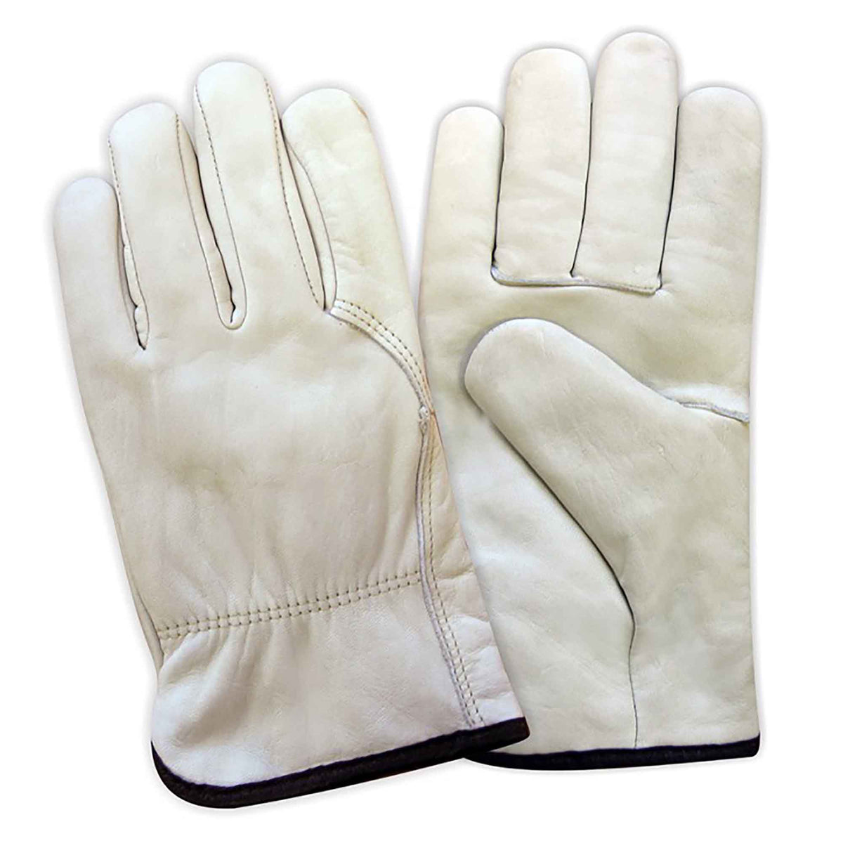 Gants en cuir pleine fleur de type conducteur, moyen (blanc)