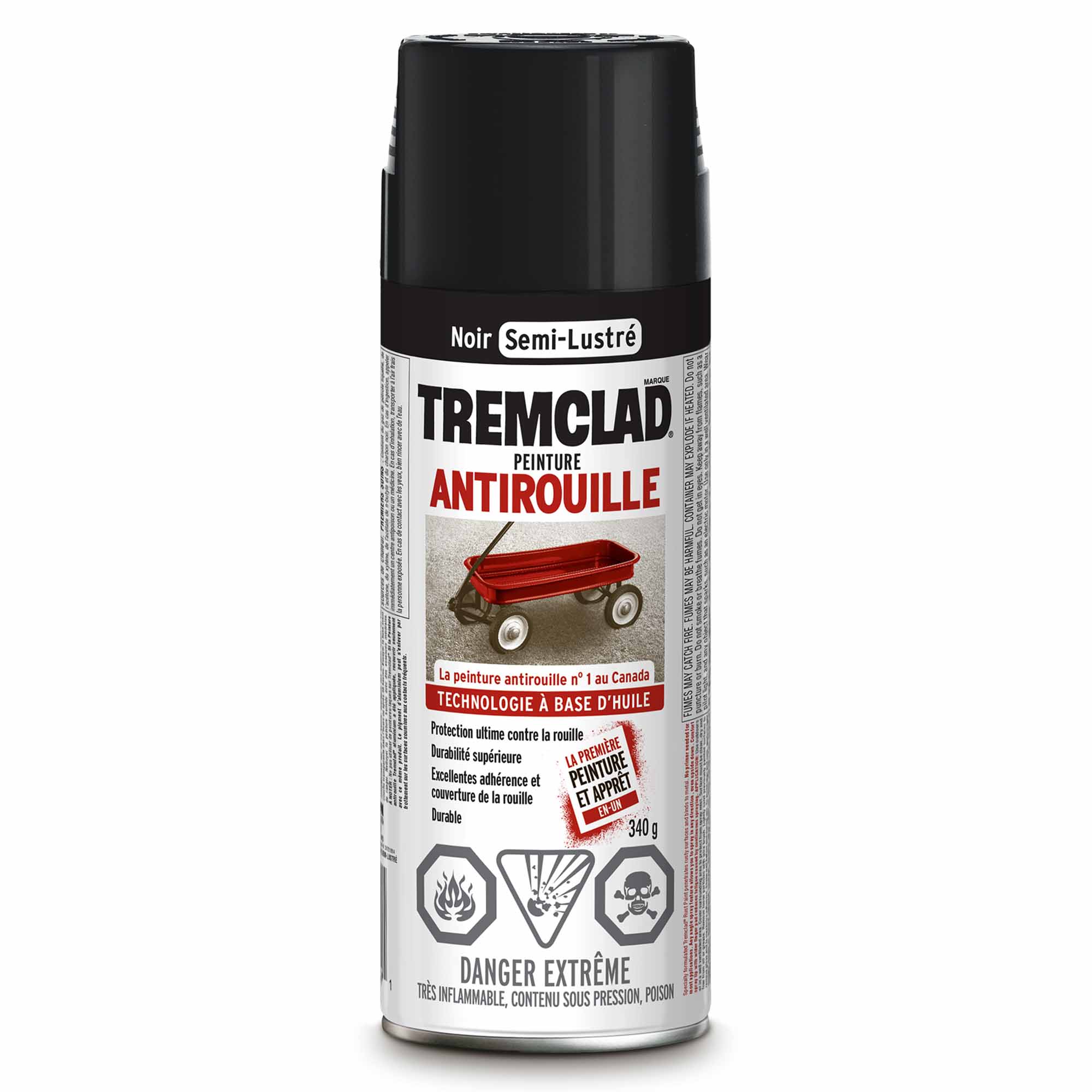 Tremclad peinture aérosol antirouille à base d'huile noir semi-lustré, 340 g